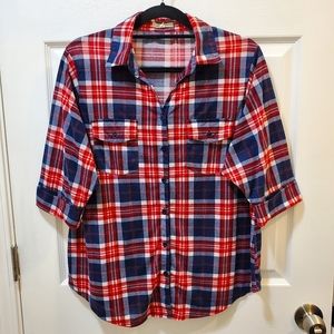 Plus Size 1X Red, White & Blue Women's Plaid Flannel Shirt